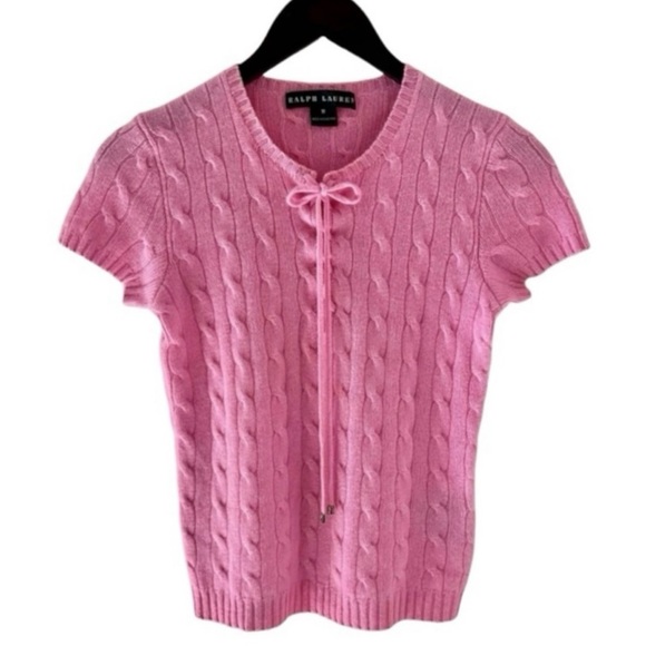 Ralph Lauren Black Label Sweaters - Ralph Lauren Black Label Pink Short Sleeve Lace Up Cashmere Sweater Size Medium